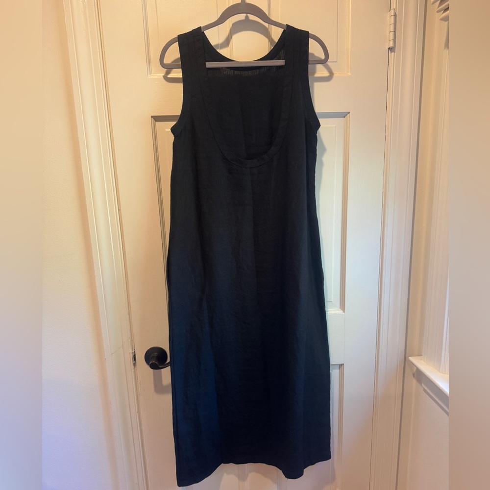 Sauths 100% Linen Carmen Black Sleeveless Maxi Dress - Picture 3 of 7